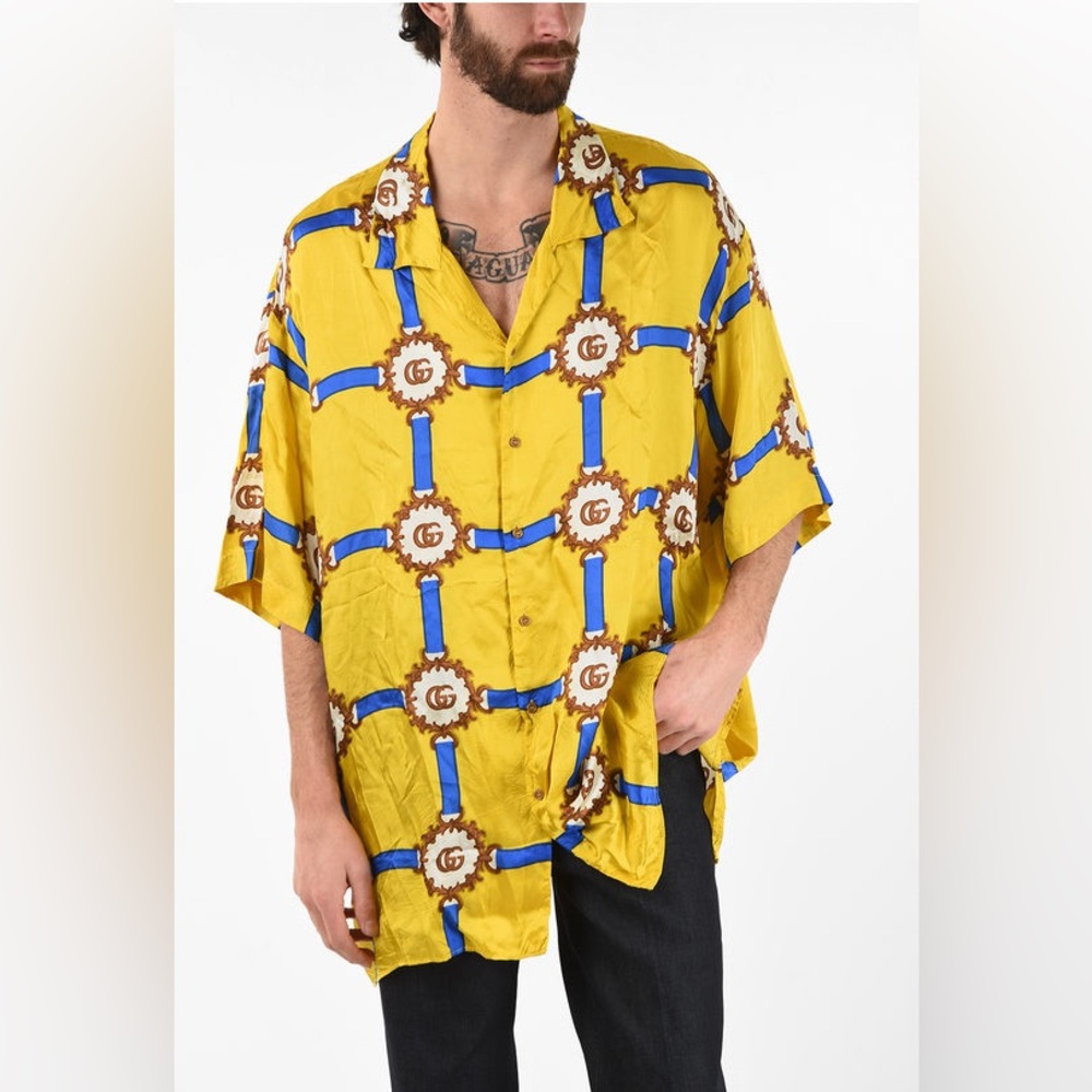 Gucci GG Print Crinkled Unisex Bowling Dress Shirt